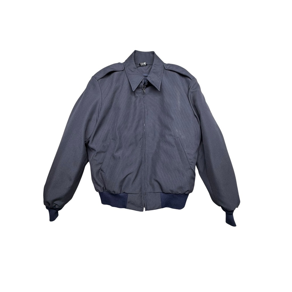 Neptune Garment Co Boston Vintage Navy Blue Bomber Jacket Mens Large Epaulets